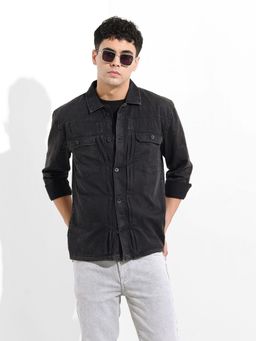 The Indian Garage Co - Black Men Regular Fit Solid Cutaway Collar Full Sleeves Shirt