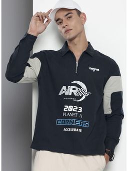 The Indian Garage Co - Navy Blue Regular Graphic Cutaway Collar Full Sleeves Overshirt