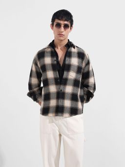 The Indian Garage Co - Black Men Relaxed Fit Textured Cutaway Collar Full Sleeves Shirt