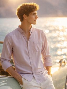 The Indian Garage Co - Lavender Men Slim Fit Solid Cutaway Collar Full Sleeves Shirt