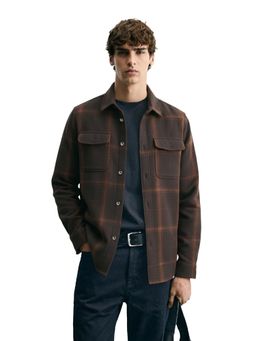 The Indian Garage Co - Brown Men Regular Fit Checked Cutaway Collar Full Sleeves Overshirt