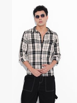 The Indian Garage Co - Black Men Regular Fit Checked Cutaway Collar Full Sleeves Overshirt