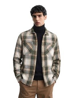 The Indian Garage Co - Green Men Regular Fit Checked Cutaway Collar Full Sleeves Overshirt