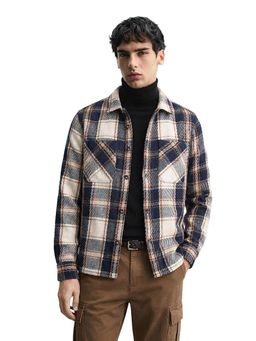 The Indian Garage Co - Blue Men Regular Fit Checked Cutaway Collar Full Sleeves Overshirt