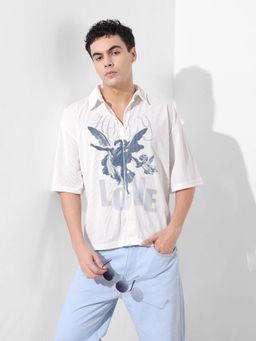 The Indian Garage Co - White Men Boxy Fit Graphic Printed Cutaway Collar Half Sleeves Shirt