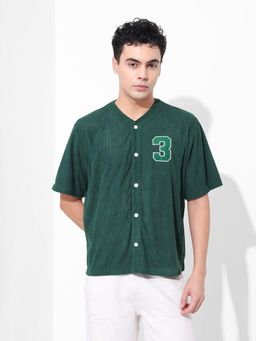 The Indian Garage Co - Green Men Boxy Fit Graphic Printed Baseball Collar Half Sleeves Shirt