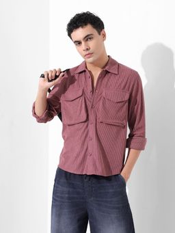 The Indian Garage Co - Pink Men Regular Fit Textured Cutaway Collar Full Sleeves Overshirt