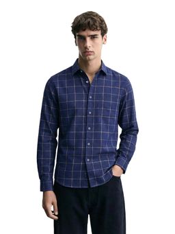 The Indian Garage Co - Blue Men Slim Fit Checked Cutaway Collar Full Sleeves Shirt