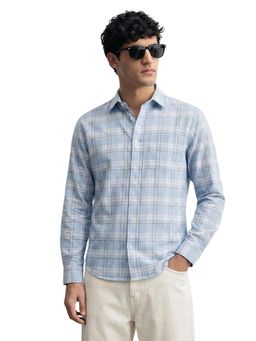 The Indian Garage Co - Blue Men Slim Fit Checked Cutaway Collar Full Sleeves Shirt