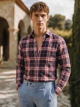 The Indian Garage Co - Black Men Slim Fit Checked Cutaway Collar Full Sleeves Shirt