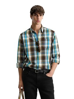 The Indian Garage Co - Brown Men Slim Fit Checked Cutaway Collar Full Sleeves Shirt