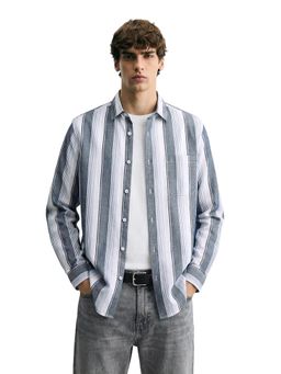 The Indian Garage Co - White Men Slim Fit Striped Cutaway Collar Full Sleeves Shirt