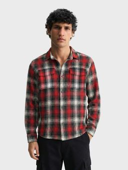 The Indian Garage Co - Red Men Regular Fit Checked Cutaway Collar Full Sleeves Overshirt