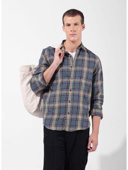 The Indian Garage Co - Blue Men Slim Fit Checked Cutaway Collar Full Sleeves Shirt