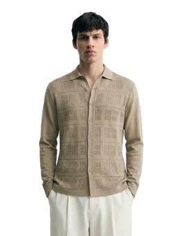 The Indian Garage Co - Khaki Men Slim Fit Textured Polo Collar Half Sleeves Shirt