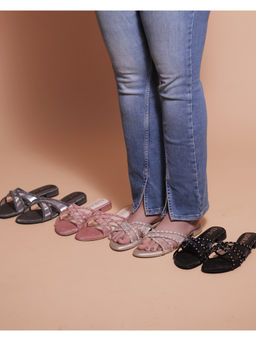 ELVIRAA - Women Beige Rhinestone Flats