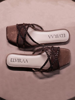 ELVIRAA - Rhinestone Net Flats Beige