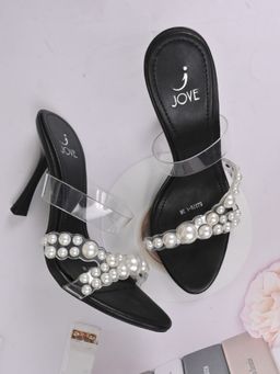 Jove - Women Black Embellished Sandal Heels