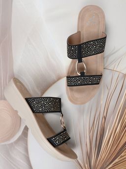 Jove - Women Black Embellished Sandal Heels