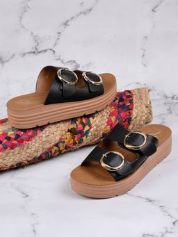 Jove - Women Black Solid Sandal Heels