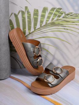 Jove - Women Grey Solid Sandal Heels