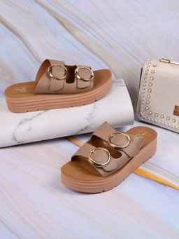 Jove - Women Khaki Solid Sandal Heels