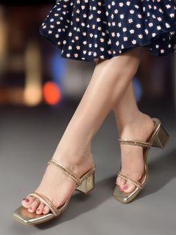 ELLE - Gold Embellished Women Wedding Sandal Heels