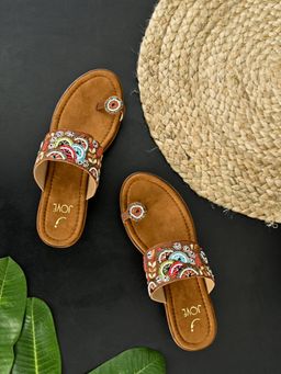 Jove - Women Tan Embellished Wedge Heels