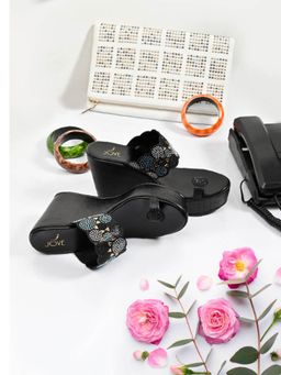 Jove - Women Black Embellished Wedge Heels