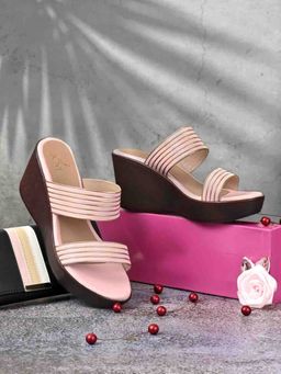 Jove - Women Pink Striped Wedge Heels