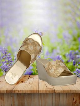 Jove - Women Gold Embellished Wedge Heels
