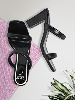 Jove - Women Black Solid Sandal Heels