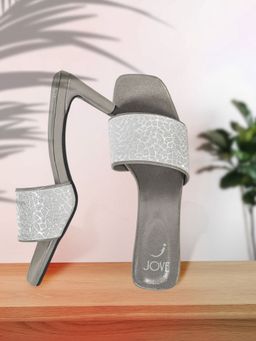Jove - Women Silver Animal Print Glitter Sandal Heels