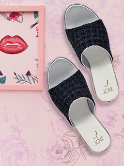 Jove - Women Navy Blue Patterned Platform Wedge Heels