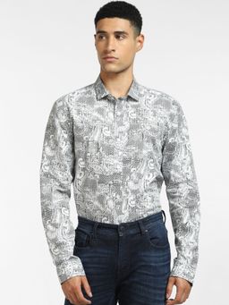 Jack & Jones - White Paisley Print Full Sleeves Shirt