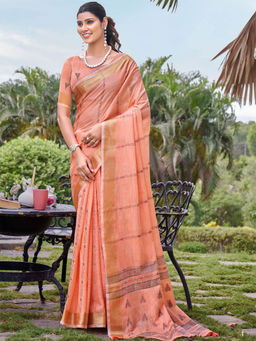 Odette - Peach Cotton Woven Saree with Unstitched Blouse