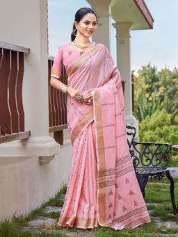 Odette - Light Pink Cotton Woven Saree with Unstitched Blouse