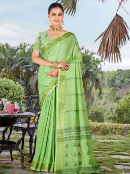 Odette - Green Cotton Woven Saree with Unstitched Blouse