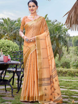Odette - Orange Cotton Woven Saree with Unstitched Blouse