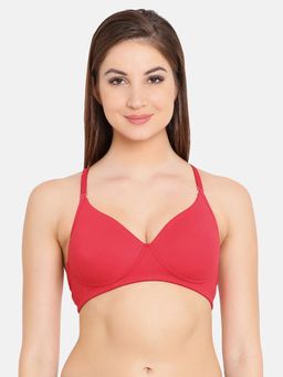 Clovia - Padded Non-Wired Demi Cup Multiway T-Shirt Bra In Red Cotton