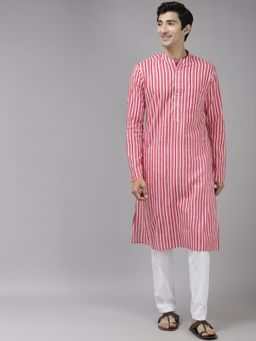 See Designs - Men Pink and Gold Printed Kurta with Pyjama (Set of 2)