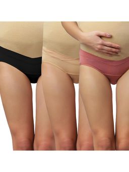 Mamma's Maternity - Multicolor Antimicrobial Bamboo Fabric Maternity Panties (Pack of 3)