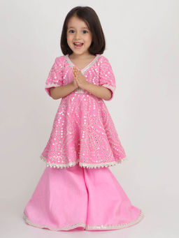 Tiny Pants - Girls Mirror Blush Peplum Kurta Sharara