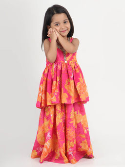 Tiny Pants - Girls Pink Blossom Peplum Kurta Sharara