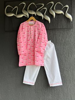 THE WISHING CLOSET - Pink Bird Print Kurta With Pyjama