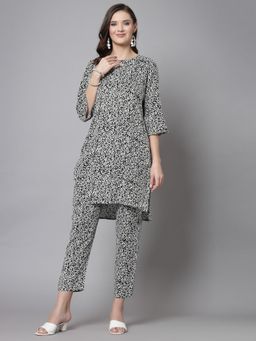 Kipek - Women's Black Floral Printed Kurta & Pant (Set of 2)