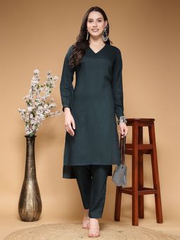 Kipek - Women's Dark Green Solid Kurta & Pant (Set of 2)