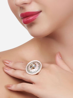 Zaveri Pearls - Pink Meenakari Filigree Design Circular Kundan Ring-ZPFK13149