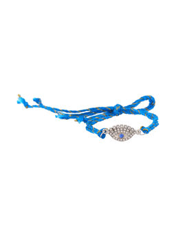Estele - Rhodium Plated Sacred Evil Eye Rakhi with Crystals, Enamel & Fancy Silk Thread