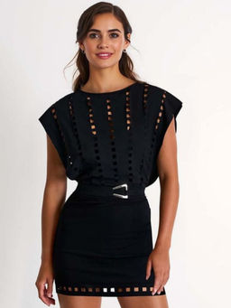 Addery - Women Black Cutout Swim Monokini & Skirt (Set of 2)